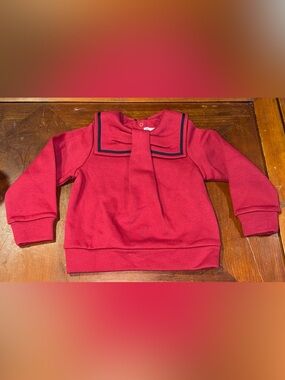 Jacadi Paris Sailor Sweatshirt Pullover Red W/ Navy Blue Trim Girls Size 3 New